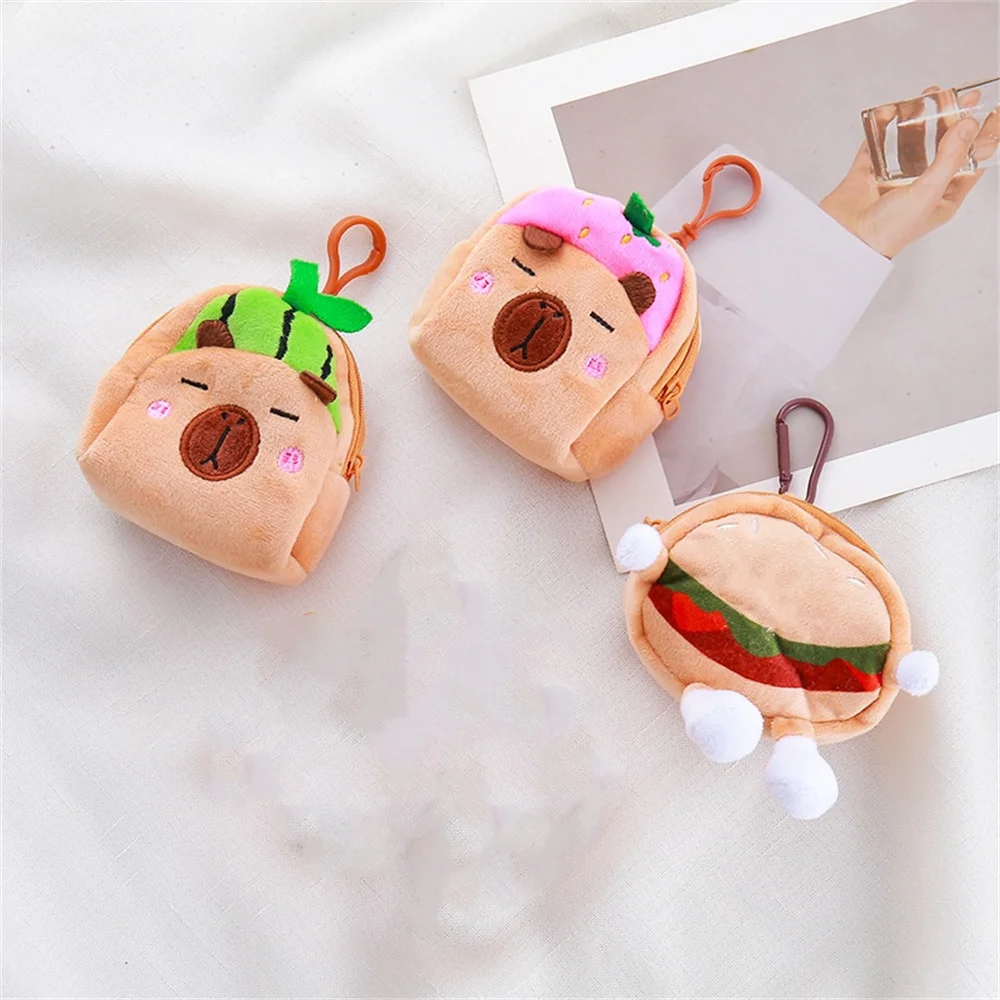 Cute Capybara Plush Wallet Cartoon Animal Coin Purse Portable Money Changer Pouch Earphone Storage Bag Birthday Gifts
