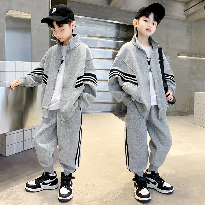 봄 가을 십대 소년 복장 어린이 새로운 패션 지퍼 코트 + 바지 2Pcs 복장 어린이 Tracksuit 4 6 8 10 12 년