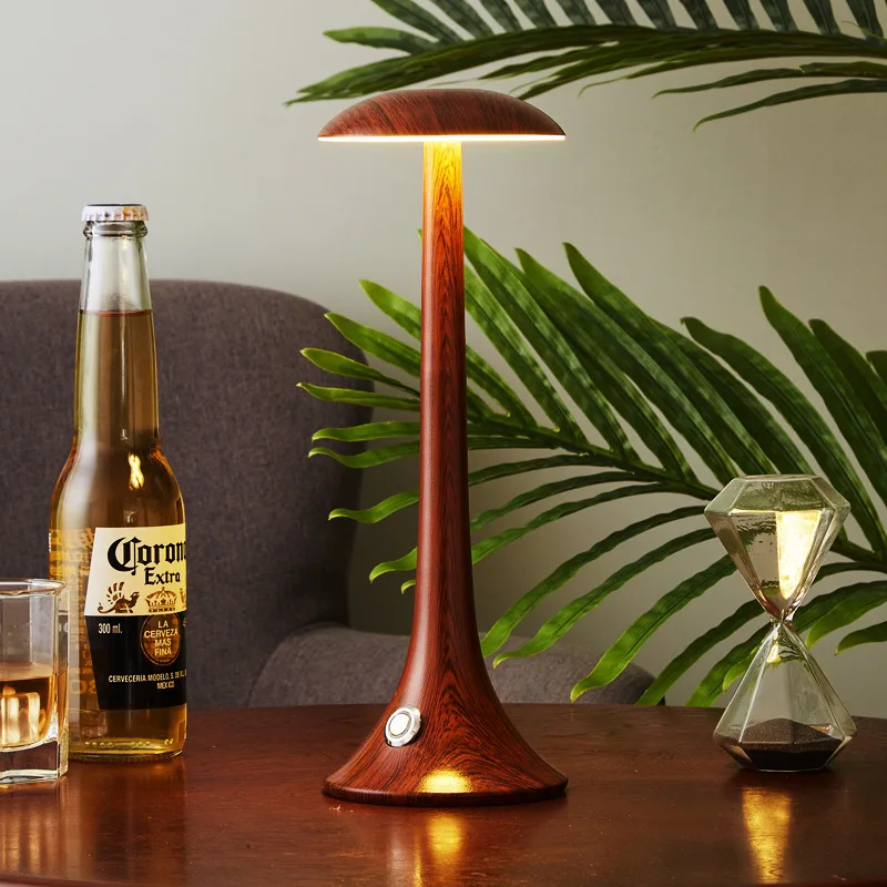 Vintage LED Bar Table Lamp Creative Rechargeable Wood Grain Hotel Home