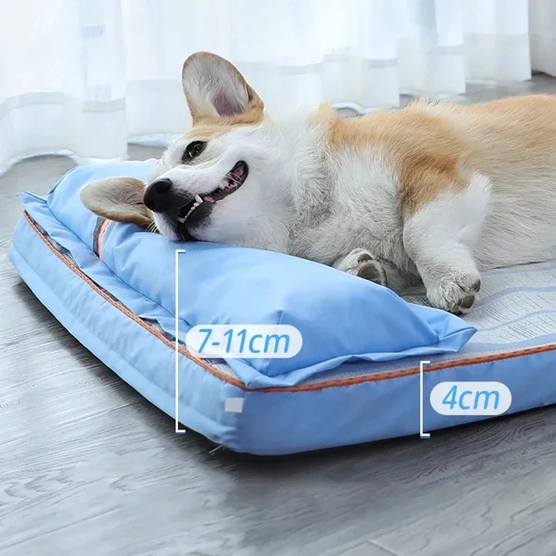 Memory Sponge pet Ice Silk pad with pillow, breathable, waterproof, removable wash, cool, summer sleeping cats and dogs cooling