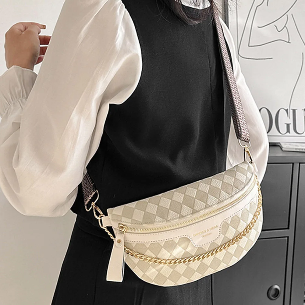 Rhombic Lattice Fanny Pack Bum Bag Fashion Chain Women Chest