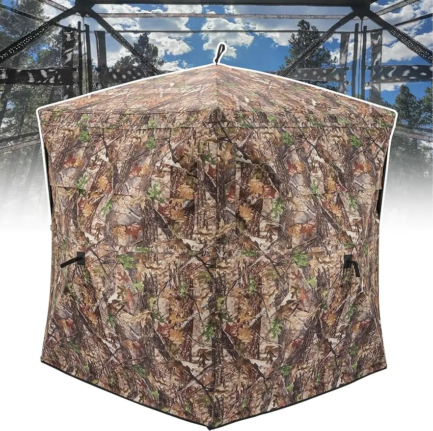 

Hunting Blind See Through Ground Blinds with 270/360 Degree Pop Up Portable Deer Blinds 1-4 Person Camouflage
