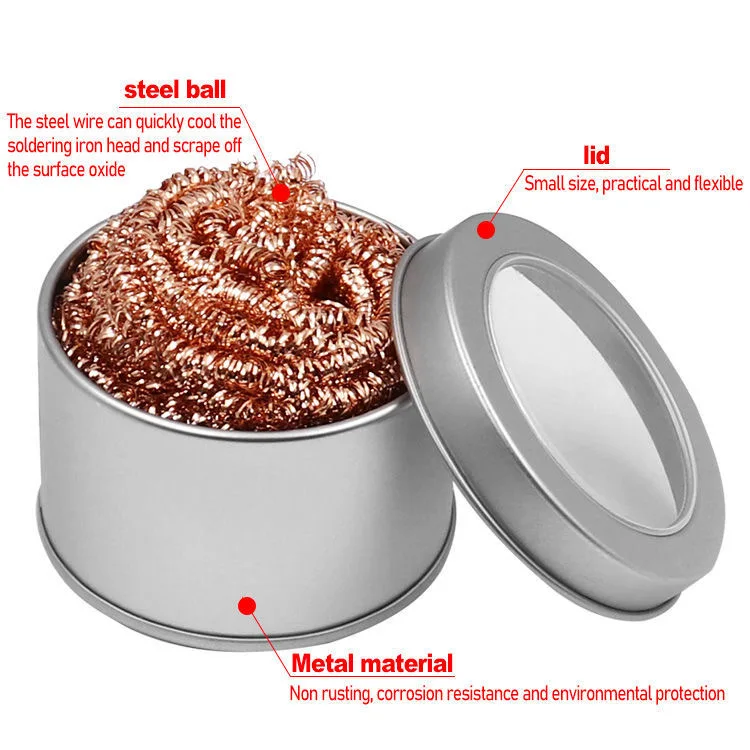 Soldering Iron Cleaner Desoldering Cleaning Ball Soldering Iron Mesh Filter Cleaning Nozzle Tip Copper Wire Cleaner Ball Metal Dross Box Clean