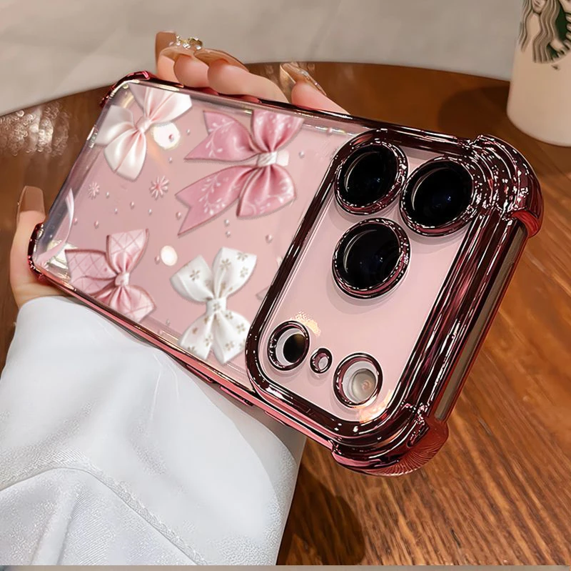Lovely Pink Bowknot Plating Soft Shockproof Phone Case