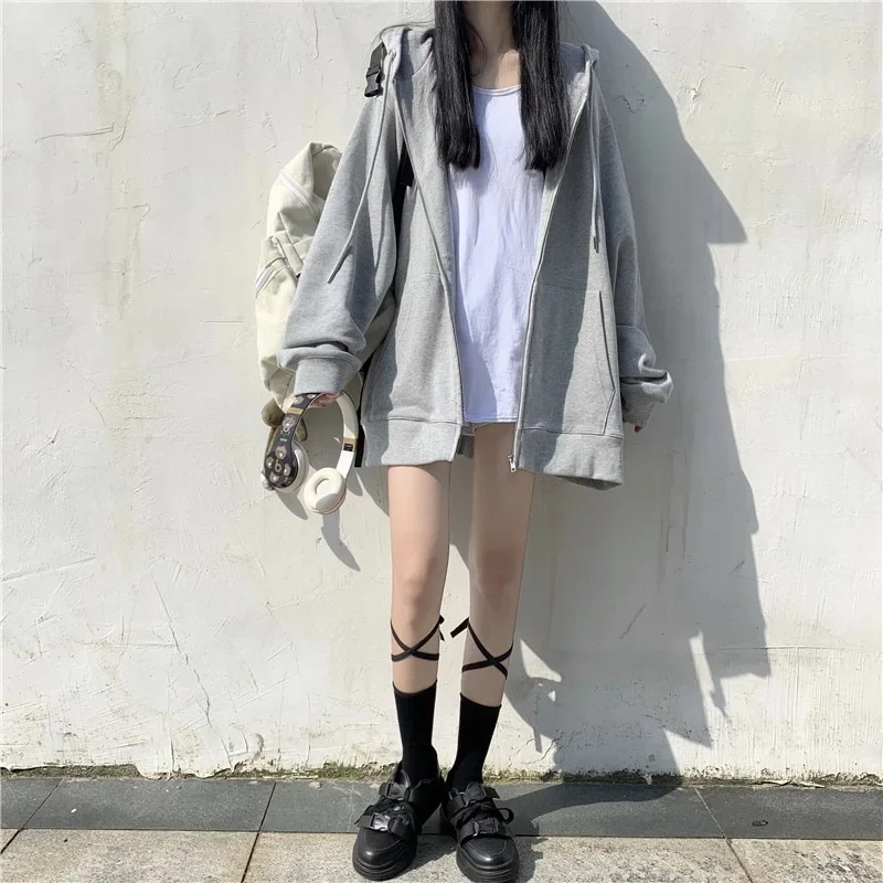 한국 스타일 맨투맨 여성 루즈핏 가디건, 얇은 용수철, 집업 재킷, 학생 상의, 트렌디 인스타 감성 패션, 2021 가을 신상