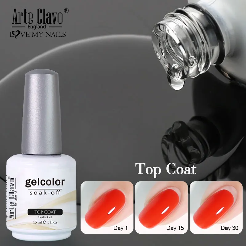 Arte Clavo Top Gel Polish 15ml Semi Permanent Varnish Function Gel Base Super Top Coat Transparent Gel Nails Soak Off Gel