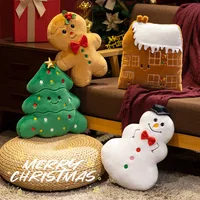 1PC happy Christmas Ginger Bread Snowman Plushie Plush Pillow Stuffed Cabin House Xmas Tree Party Decor Doll 1