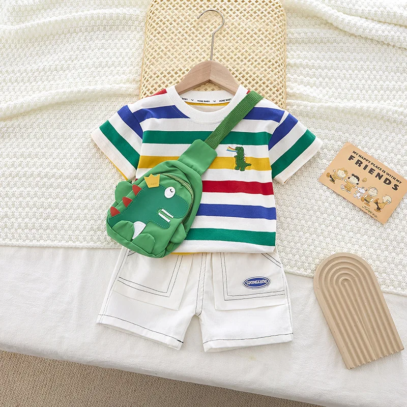 LJW 2022 Cartoon infant Suits Baby Clothing Set for Boys Girls Cute Summer Casual Clothes Set Striped Top+Shorts Kids Clothes Baby Clothing Set near me
