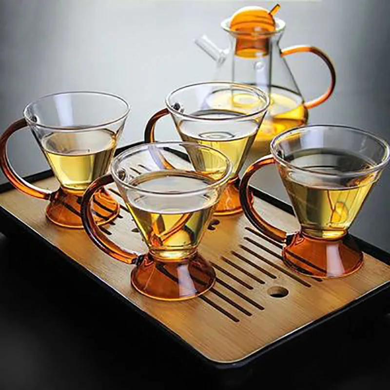 Transparent Heat Resistant Teapot Set, Tea Cup, Tea Kettle, Filter Coffee Pot, Office Tea Ceremony Set, Creative, Home