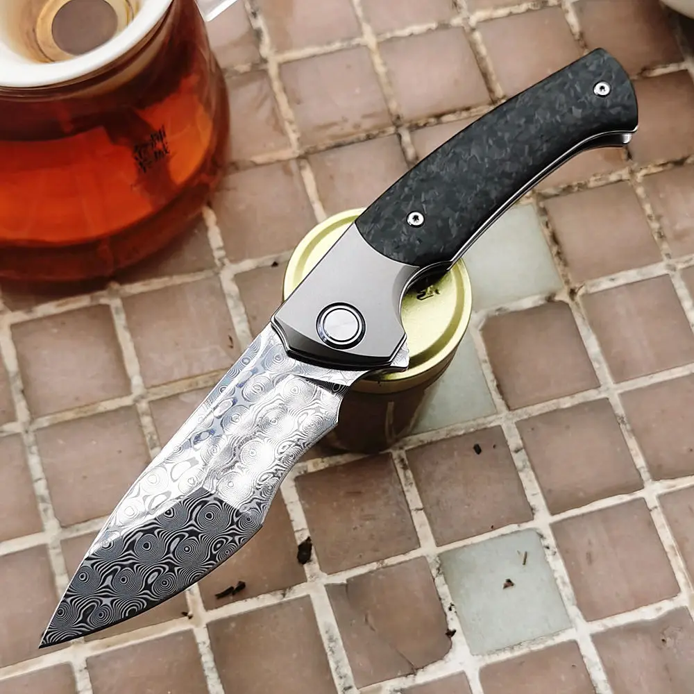 SitivienNewST255DamascusBladeDoubleFlipperCarbonFiberHandle