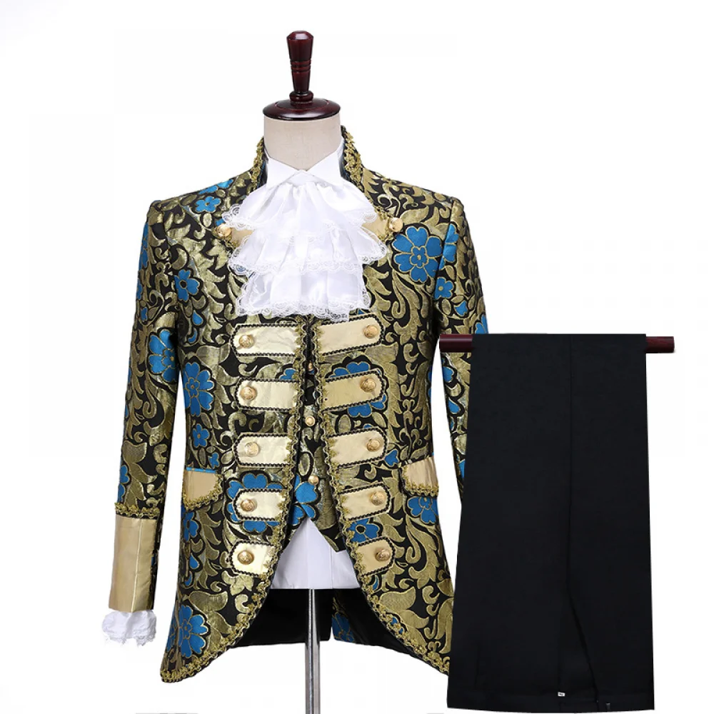 Traje de actuación de corte de palacio europeo para hombre Traje de actuación de teatro retro de príncipe azul europeo