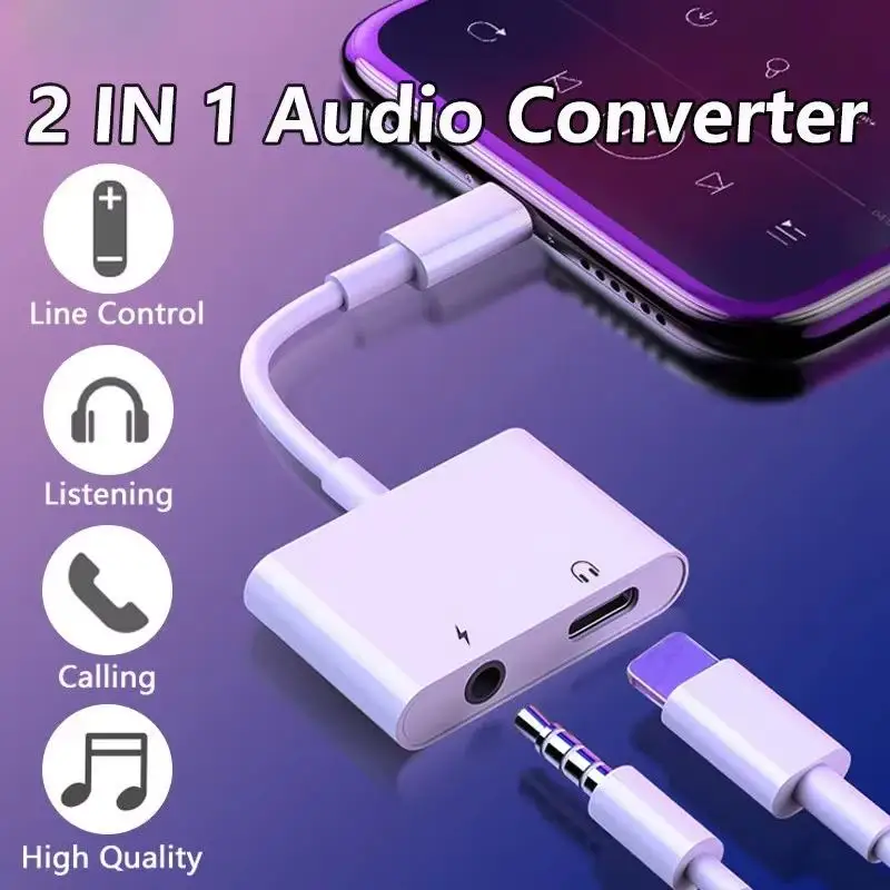 Audio Adapter For iPhone 14 13 12 11 Pro Max Aux Jack Headphone 3.5mm To Headphone Jack Charger Splitter Converter Accessories