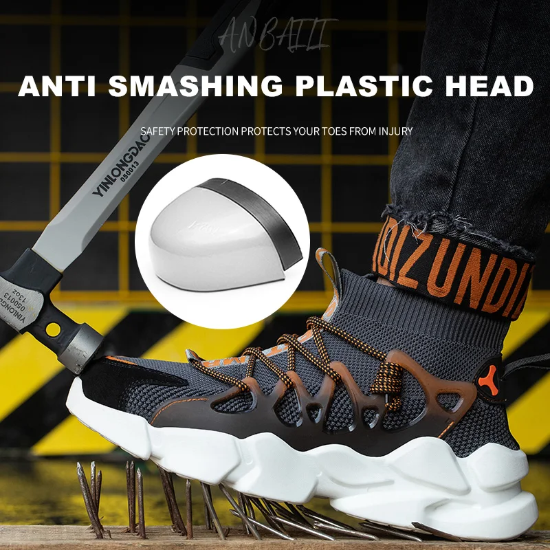 

Four Seasons Anti-smashing Anti-puncture Safety Work Shoes Breathable Lightweight Safety Boots for Men Plus Size Safety Sneakers