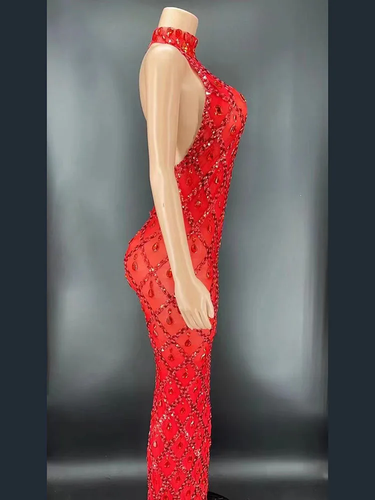 open lace back dress Brilliance drop Shiny red dress