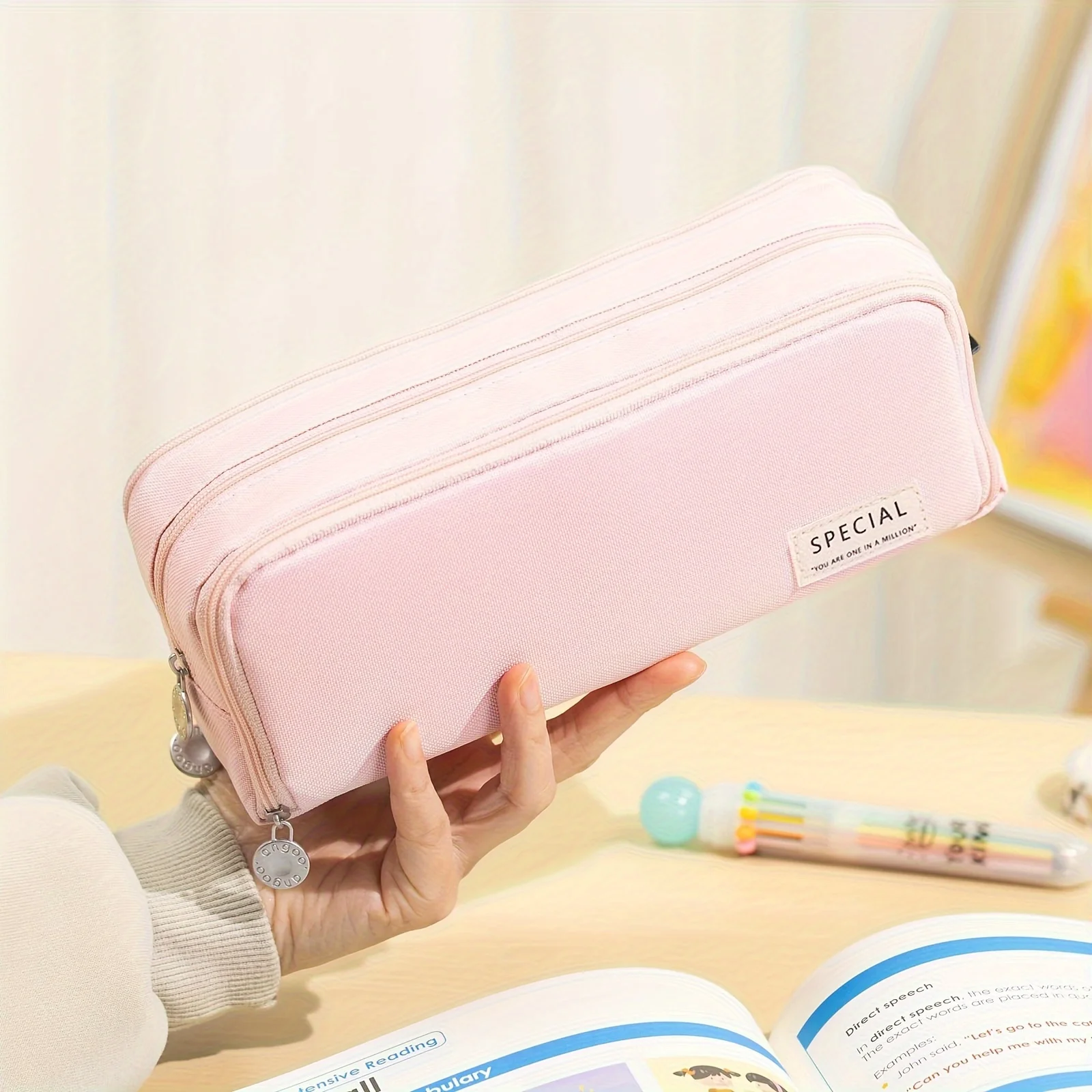 Chic Pink Multi-Layer Pencil Case - Durable & Spacious