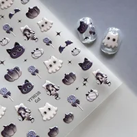Kawai Autocollants adhésifs pour ongles en forme de chat, chaton noir fantôme, dégradé, citrouille, sucette, étoile, mignons, pour nail art et manucure 4