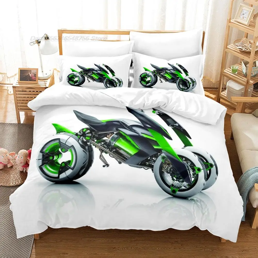 Kawasaki Bedding Set Single Twin Full Queen King Size Bed Set Aldult Kid Bedroom Duvetcover Sets 3D Print Cool Wild Motorcycle 2