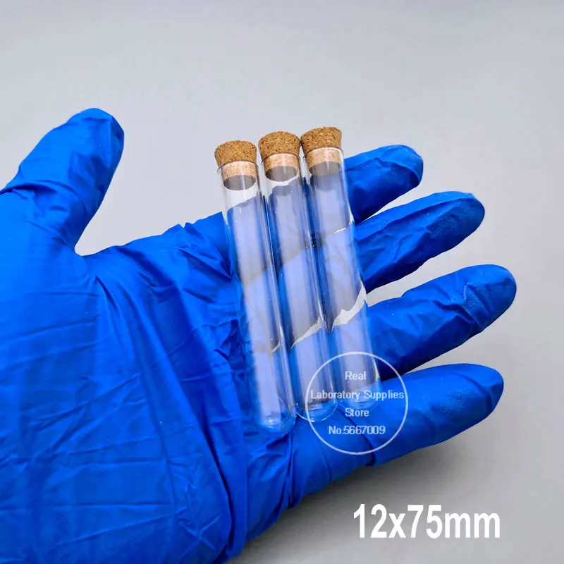 50pcs/lot Clear Lab Glass Test Tube with Cork Stoppers and Round Bottom, Small Science Vials Educational and School Supplies