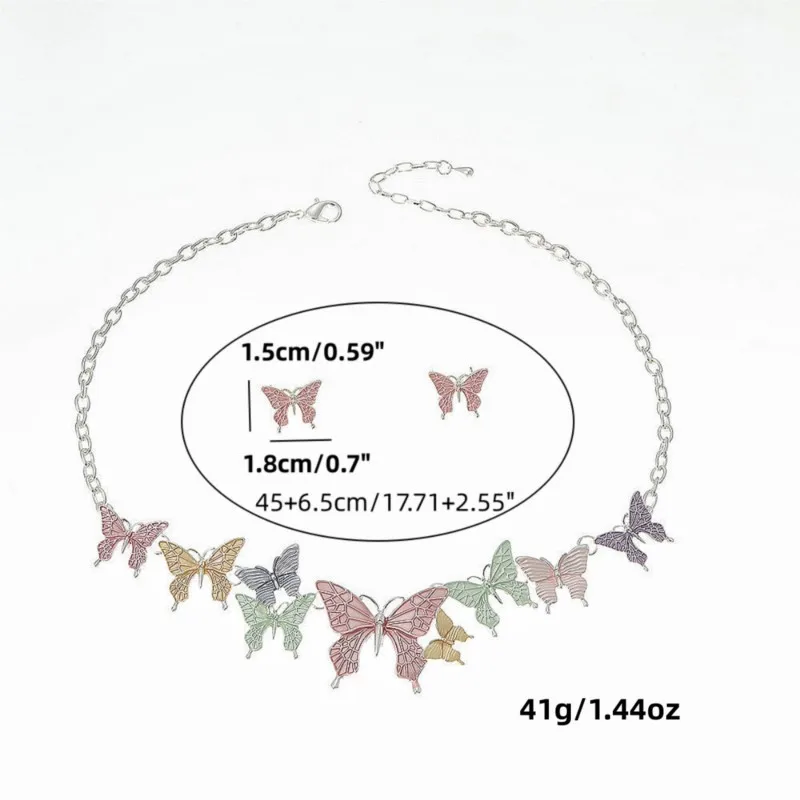 3pcs/set Colorful Butterfly Necklace and Earrings Sets for women Y2K Summer Vacation Jewelry Sets Party Jewelry Accessories