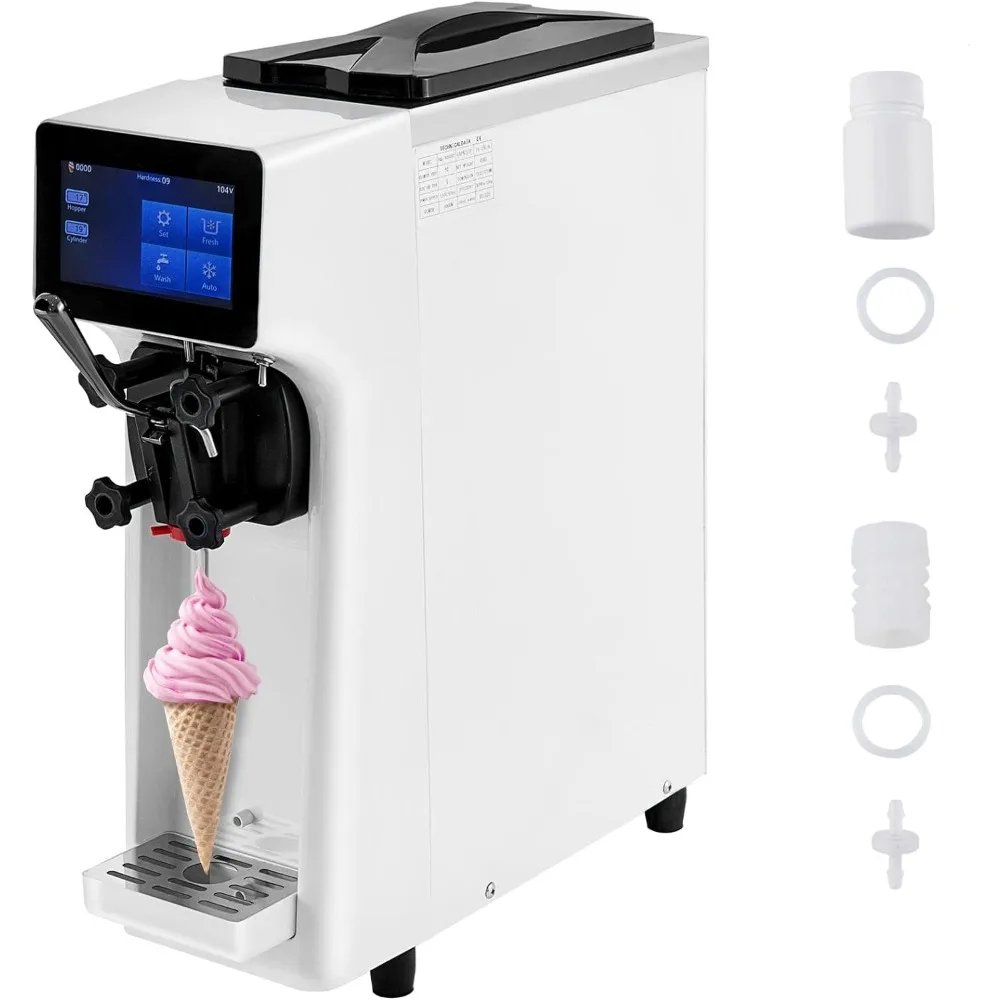 

Commercial Ice Cream Maker, 10-20L/H Yield, 1000W Countertop Soft Serve Machine with 4.5L Hopper 1.6L Cylinder Touch