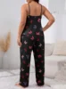 Ensemble de pyjama noir à imprimé papillon pour femme, haut précieux doux, pantalon long avec nœud, grande taille, sommeil confortable 2