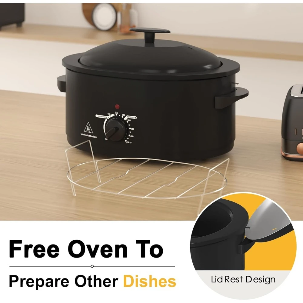 Electric Cooking Pot 8-Quart Slow Cooker with Self-Basting Lid Turkey Roaster Oven