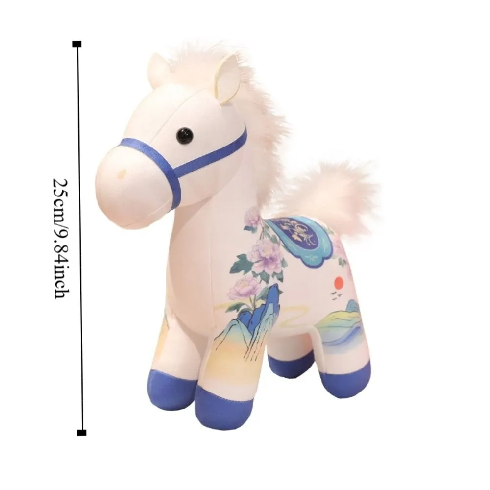 Chinese Style Cartoon Steed Doll PP Cotton Fluffy Zodiac Pony Figurine Collection Soft Plush Horse Doll Pendant Birthday Gift