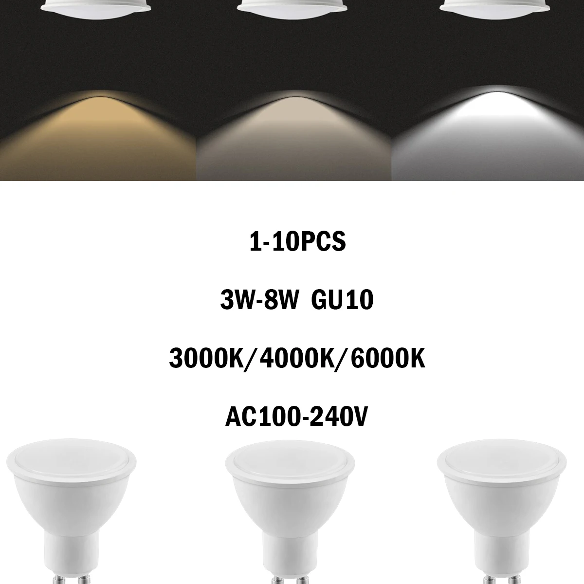 

3W 5W 6W 7W 8W 1-10Pcs LED spotlight GU10 AC110V AC220V with no flickering 3000 4000 6000K in line with EU CE certification