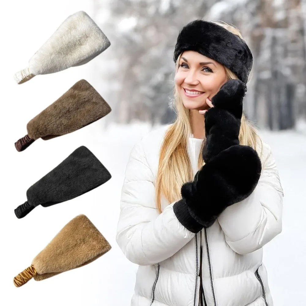 Fashion Wide Design Fluffy Headband Solid Color Elastic Hairbands Soft Imitation Fur Ear Warmer Headbands Daily Wear