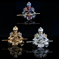 Vibrant Monkey King Figurine - 1 Set Hand-Painted Plastic Car Dashboard Ornament with Golden Hooped Staff 3