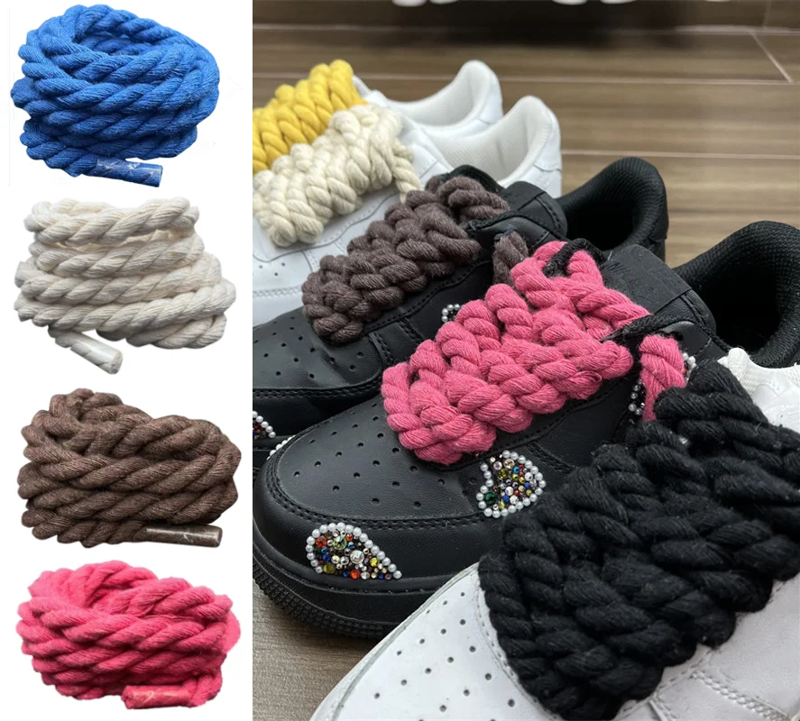 Bold cotone lino Twist Weave lacci delle scarpe colore del legno lacci  della corda uomo donna tendenza personalità Sport scarpe Casual lacci  drospsship