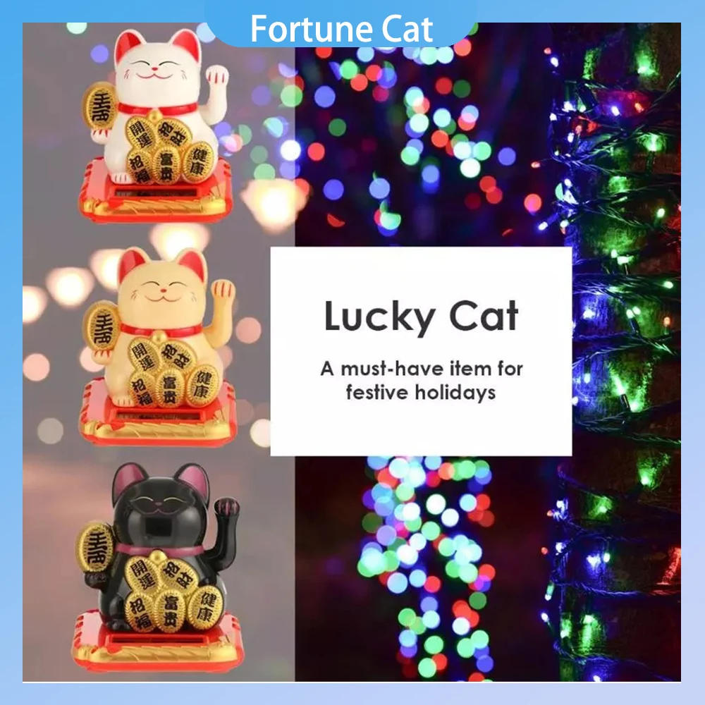 Solar Powered Fortune Cat Maneki Neko Waving Arm Beckoning Fortune Cat Lucky Cat Per Home Office E Car Decor Accessories Hot