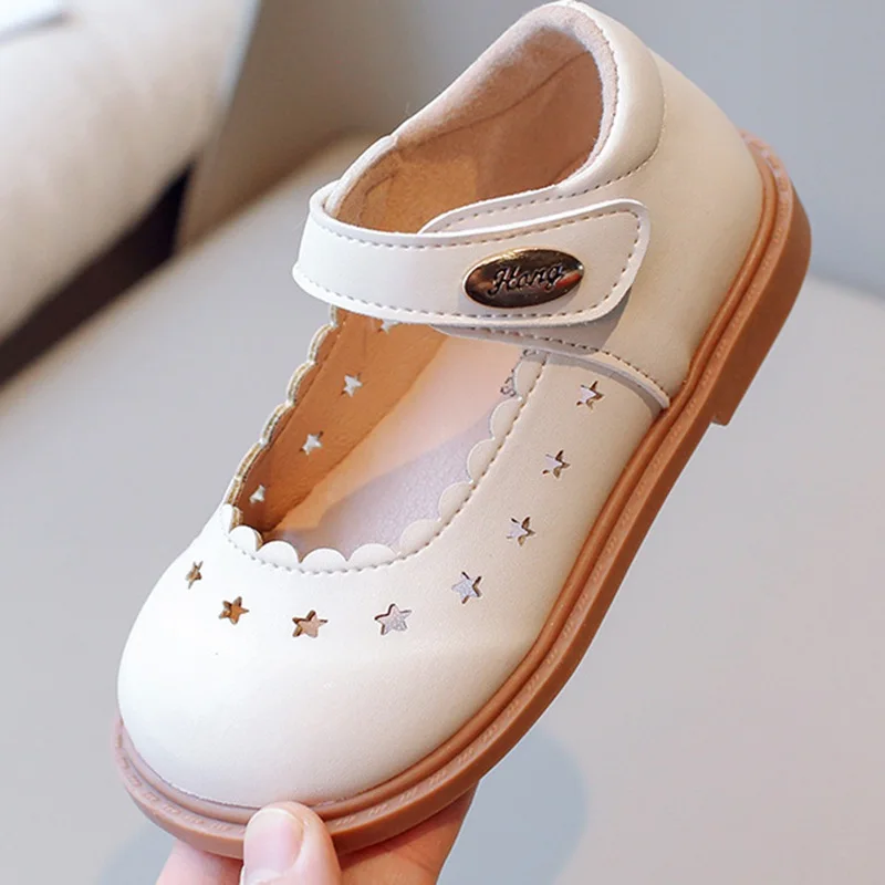 Cute Star Solid Color Casual Shoes for Kids Girls Classical Leather Shoes for Children Princess Outdoor Party Non-slip Shoes 4