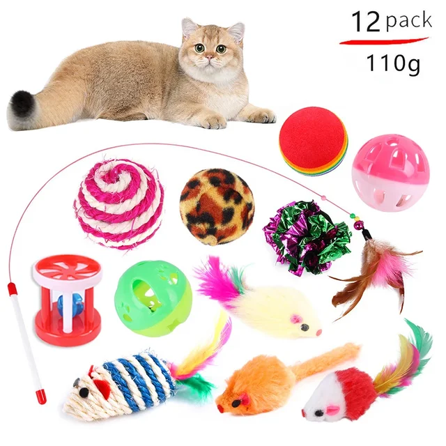 Kitten Toys Variety Cat Toy Combination Set Cat Toy Funny Cat Stick Sisal Mouse Bell Ball Cat Supplies 20 Pcs Set 3