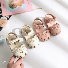 

Summer New Baby Girls First Walker Shoes Covered Toes Princess Flowers Soft Hook & Loop Solid Pink Dress Sandals Fashion Sweet