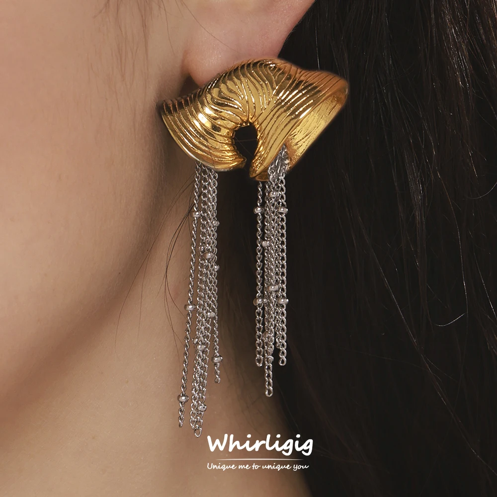 Atemberaubende Edelstahl Kette Quaste Anhänger Ohrringe für Frauen Gold Silber Farbe Ohrstecker Luxus Schmuck