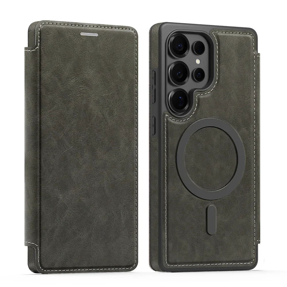 Leather MagSafe Flip Phone Case with RFID Blocking Wallet and Card Holder