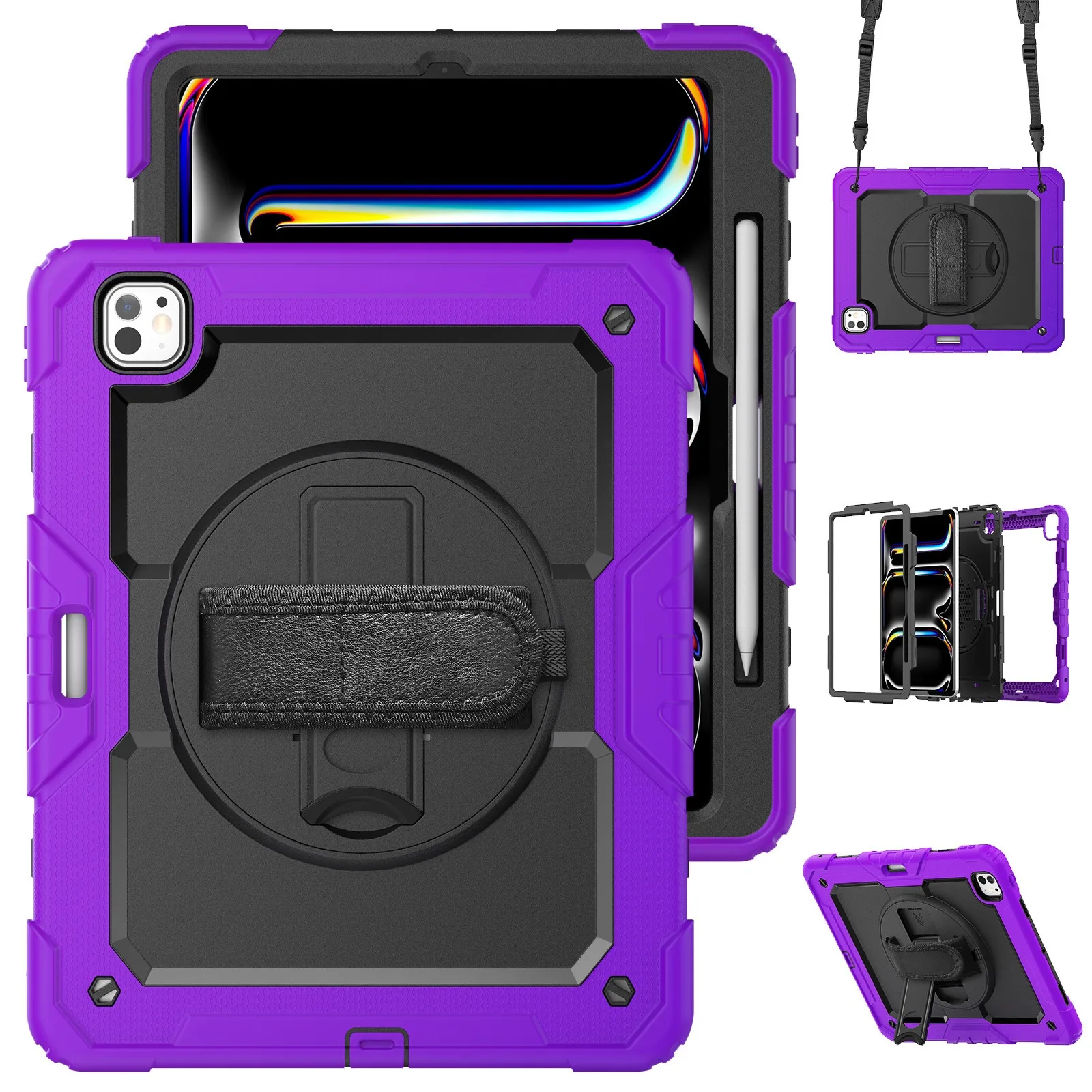 Kickstand Shockproof Case with PET Screen Protector and Shoulder Strap
