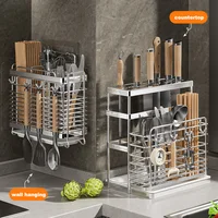 Kitchen Storage Rack Cutlery Cylinder Knife Rack 304 Stainless Steel Rack Chopsticks Spoon Knife Fork Storage Basket 1