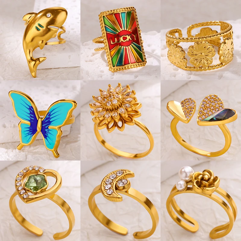 Zircon Ring For Women Gold Color Stainless Steel Weddng