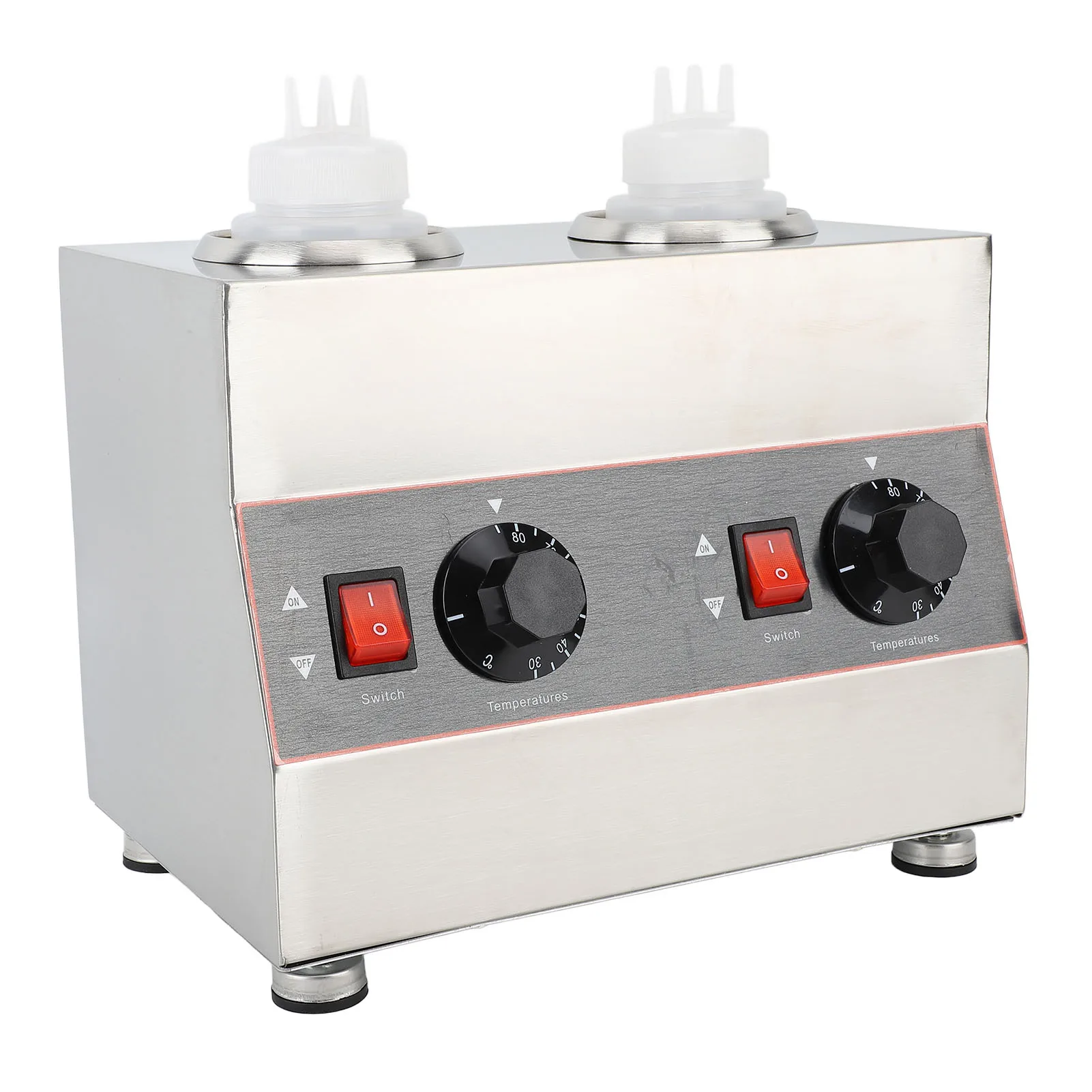 1300ml Commercial Sauce Warmer Cheese Dispenser Hot Fudge Warmer 30‑85&deg;C Temp Adjustable Double Bottles Nacho Cheese 320W