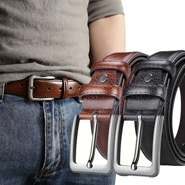 Ceinture de luxe pour homme en cuir PU avec boucle ardillon métallique, sangle de taille de créateur de haute qualité pour jeans, grandes tailles 1