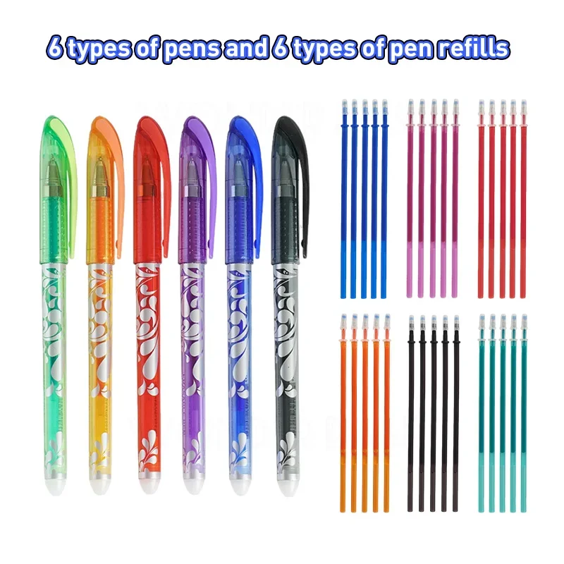 Gel Pens Erasable Gel Pen Set 6 Colors Ink Refills For School Student Office