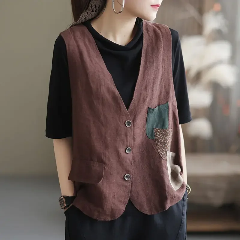 Retro Womens Cotton Vest Spring Summer Cardigan Thin Sleeveless Top Loose Jacket Free Shipping Coat Cheap Wholesale Leisure New