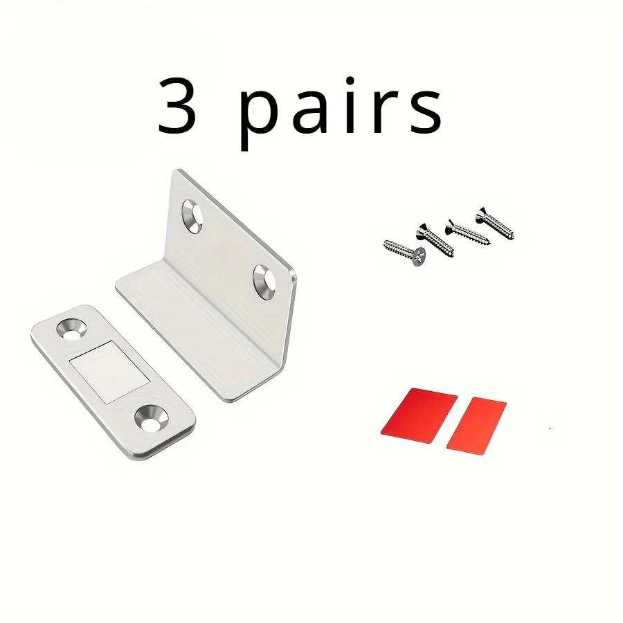 3 pairs Heavy Duty L-Type Magnetic Catches No Drill Self-Adhesive for Cabinets Wardrobes Invisible Hardware