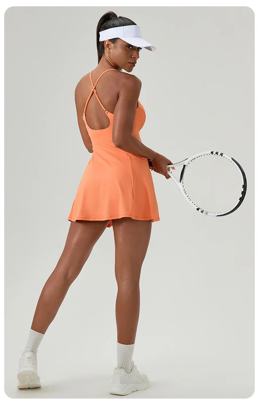 Women’s Sleeveless Tennis Dress Cross Backless Golf Long Skirt Shorts Two Pockets Training Dancing Quick Dry Sport Long Dress