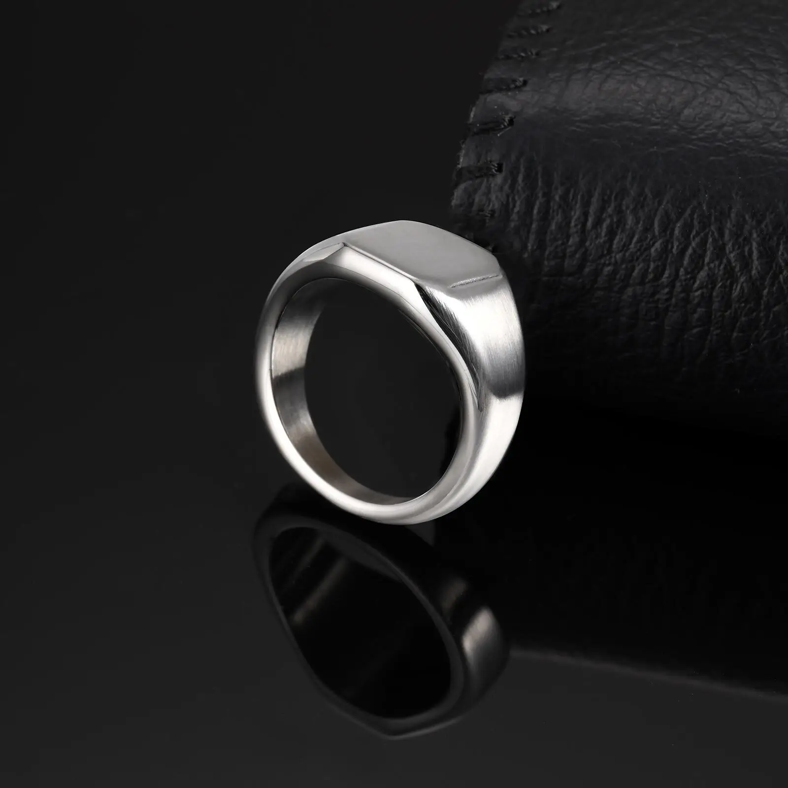 Vnox Brushed Square Signet Ring, Stainless Steel 11.8mm Wide Band for Men, Size 7-12 Chunky Finger Ring Anniversary Gift for Him 5