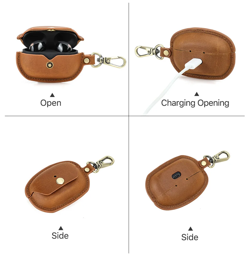 Genuine Leather Earphone Case for Sony WF-1000XM5 Crazy Horse Cowhide Leather Headphone Cover PU Protective Case for 1000X M5