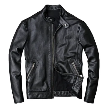 جلد البقر سترة جلدية حقيقية الرجال جلد الغنم معطف ربيع الخريف حقيقية سترات من الجلد للرجال حجم كبير Vintage 2023 KJ3303 - Image 4