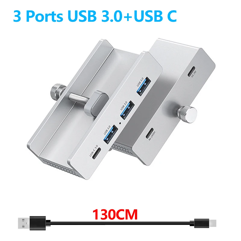 Aluminum 4-Port USB Hub with High-Speed Data Transmission and Power Supply
